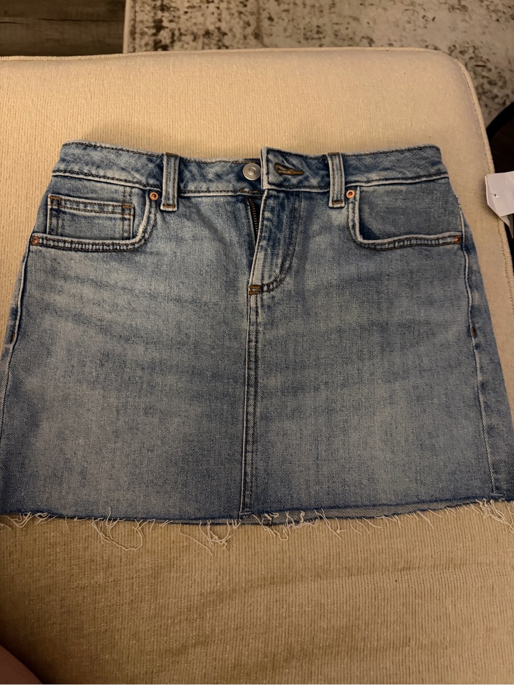 bp Light Blue Denim Mini Skirt with Raw Hem